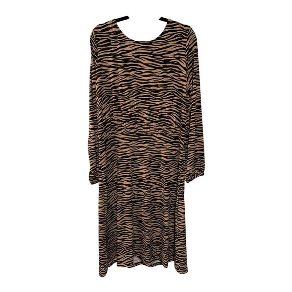 Ann Taylor Loft 14 Animal Print Long Sleeve Midi Dress Tiger Stripes Brown Black - Picture 2 of 10